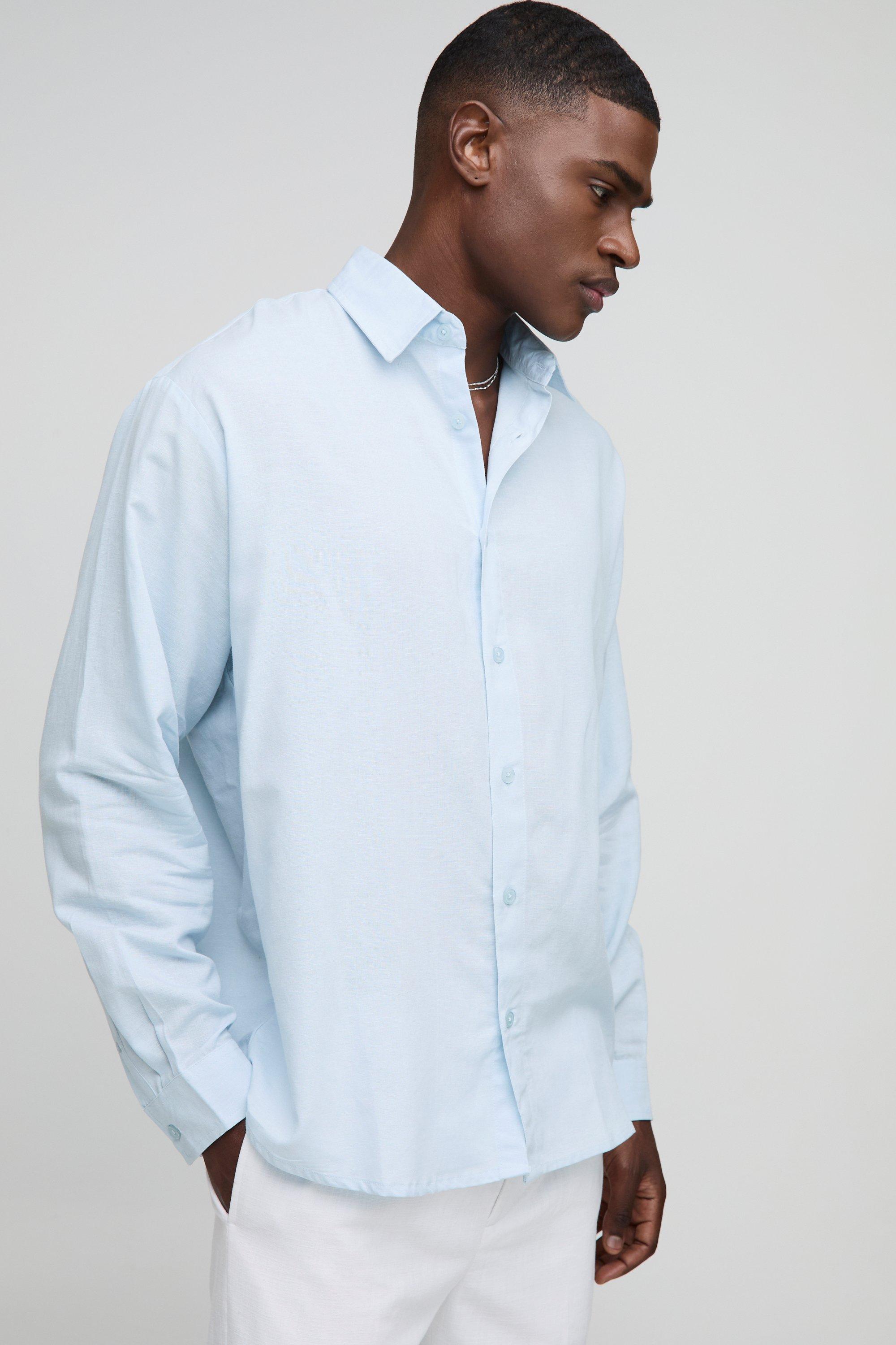 Super Oversized Long Sleeve Collared Linen Shirt